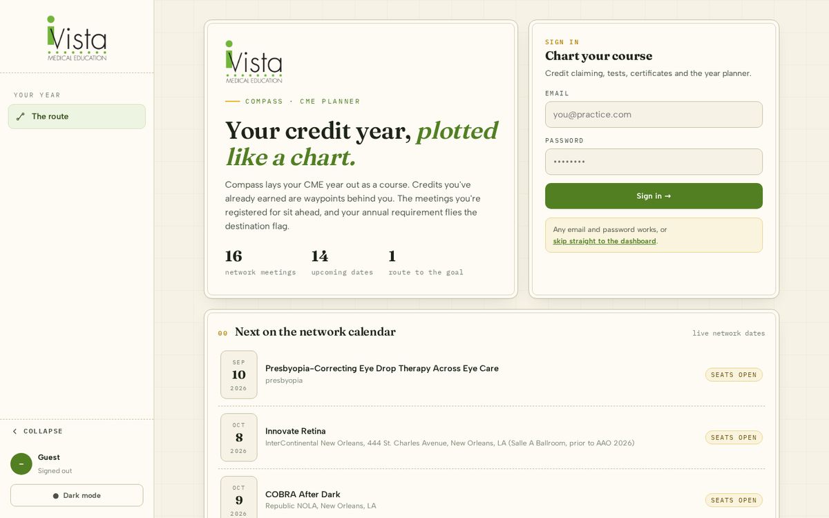 Dashboard, The route screen