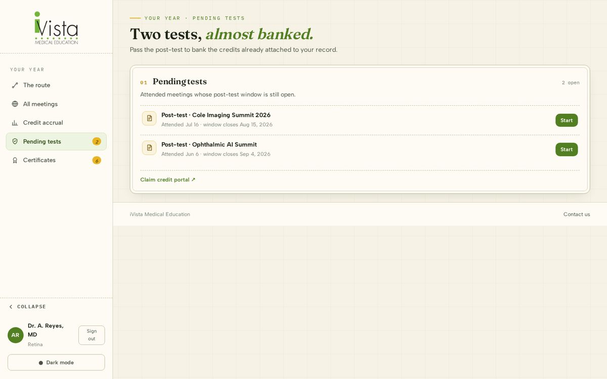 Dashboard, Pending tests screen