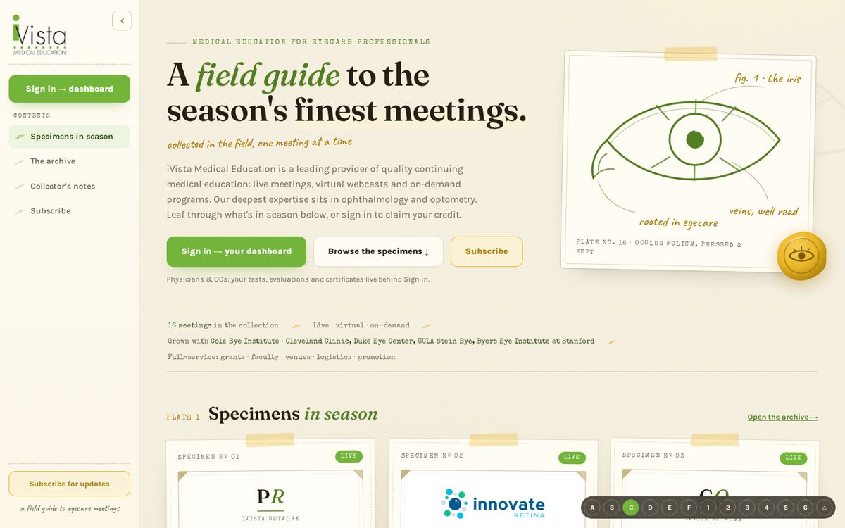 iVista Meetings network home, Home C · Field Guide, logos