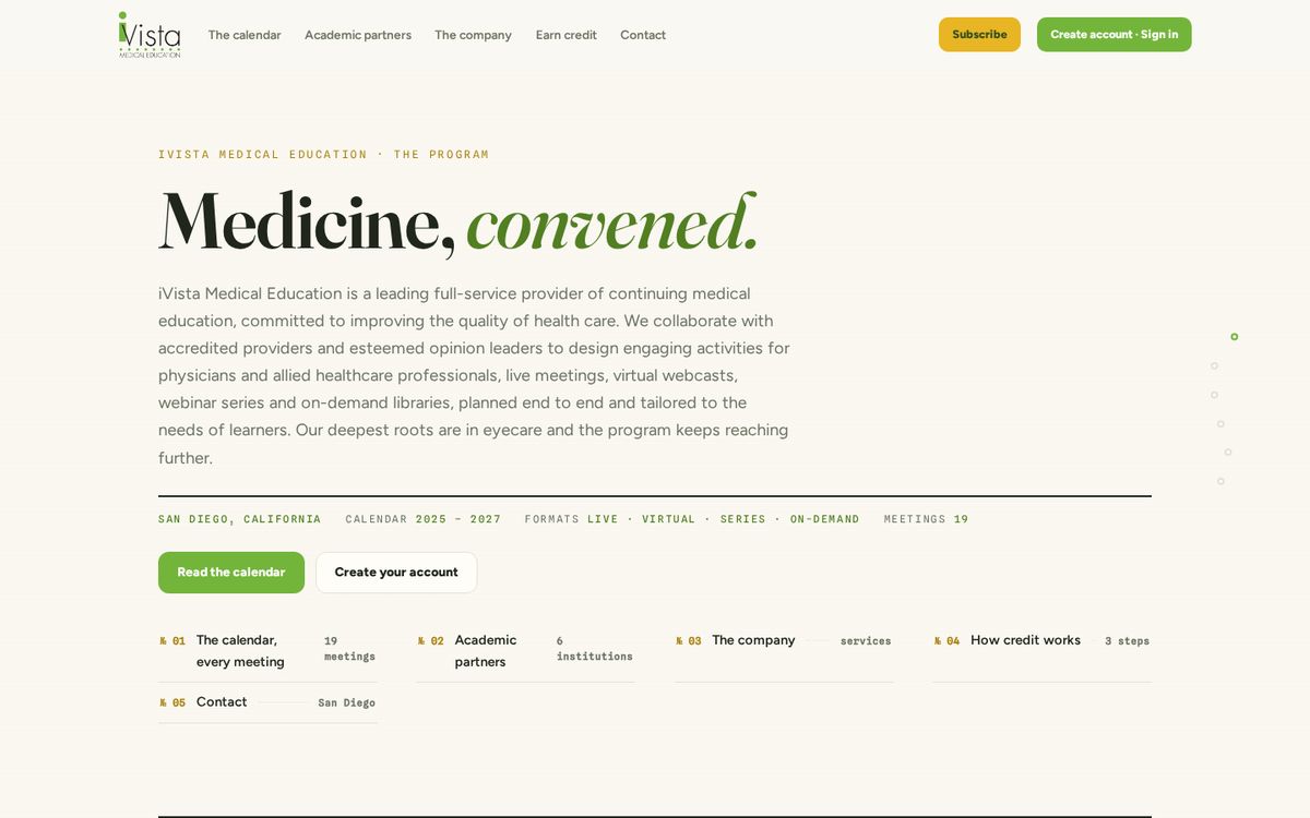 iVista Medical Education main site, Folio · The program, typeset