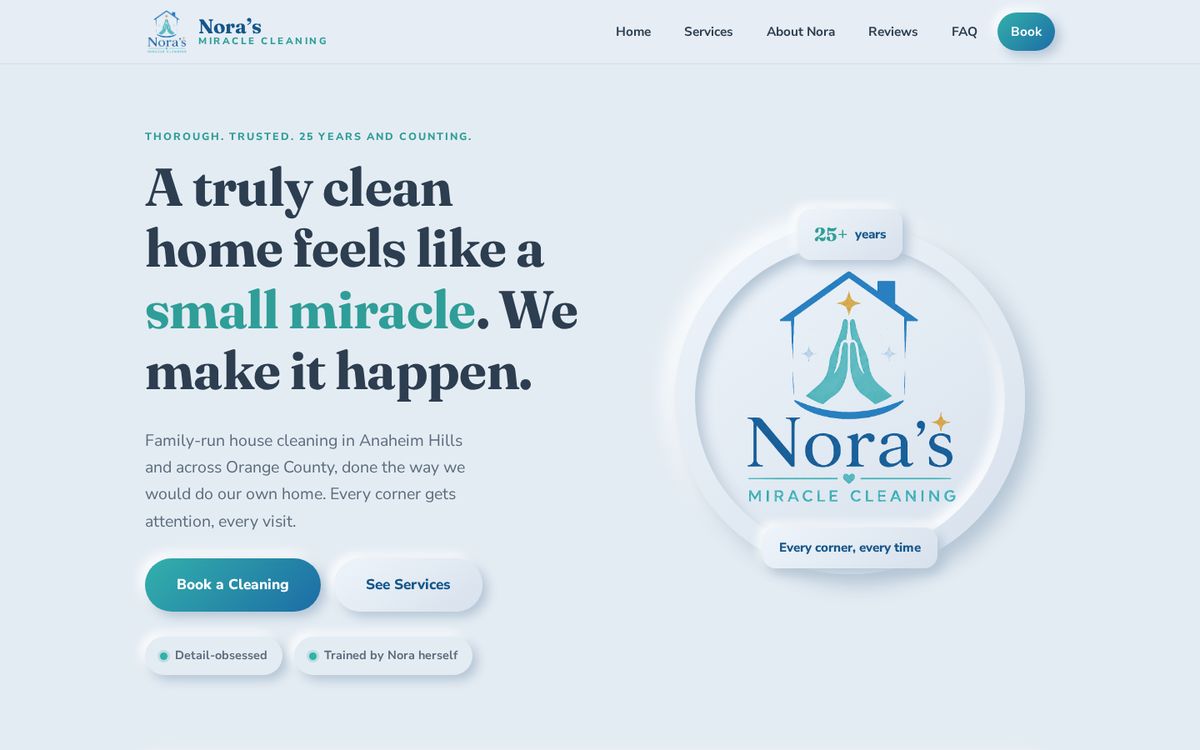 Nora's Miracle Cleaning home page